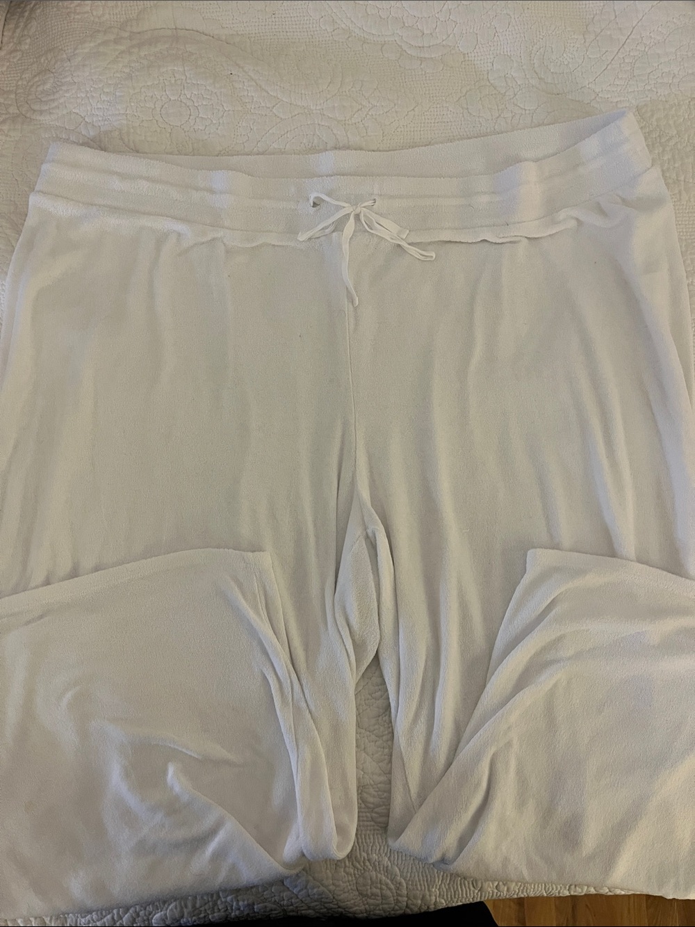 J Jill Women's Wide-Leg Terry Cloth Drawstring Lounge Pants - White 3X